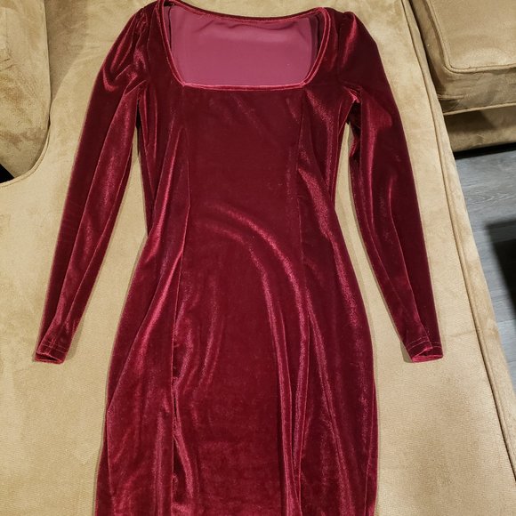 Deep Red Velvet Mini Dress - Picture 1 of 3